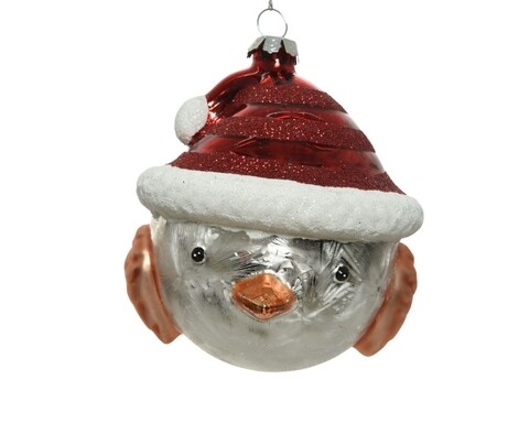Glob Bird bauble w Xmas hat, Decoris, 9x10 cm, sticla, multicolor