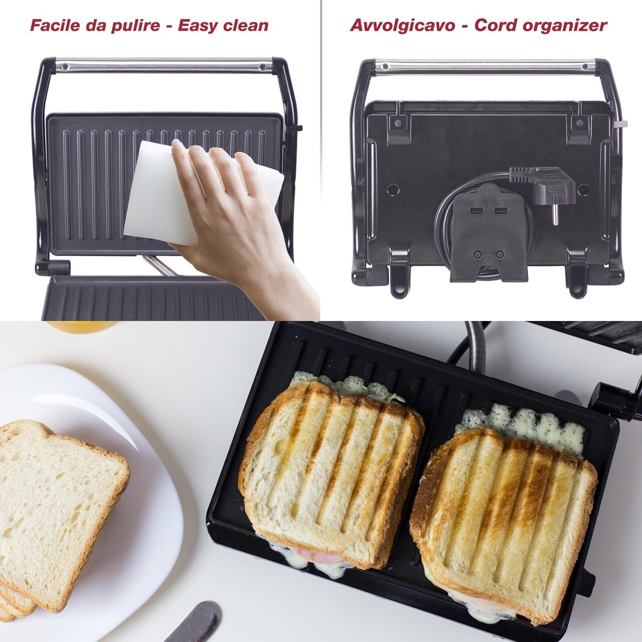 Grill electric reglabil Beper, 26.5x23x8.5 cm, 800 W, aluminiu/plastic/metal, negru/argintiu - view 6