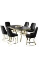 Set masa si scaune (7 piese), Hanah Home, Epal, Sonata / Auriu / Negru