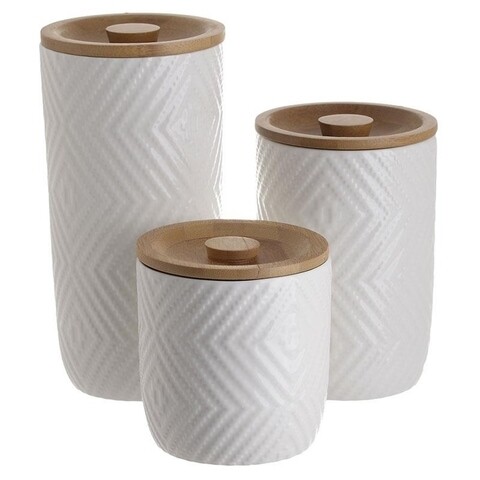 Set 3 recipiente pentru depozitare, Natural, InArt, portelan/bambus