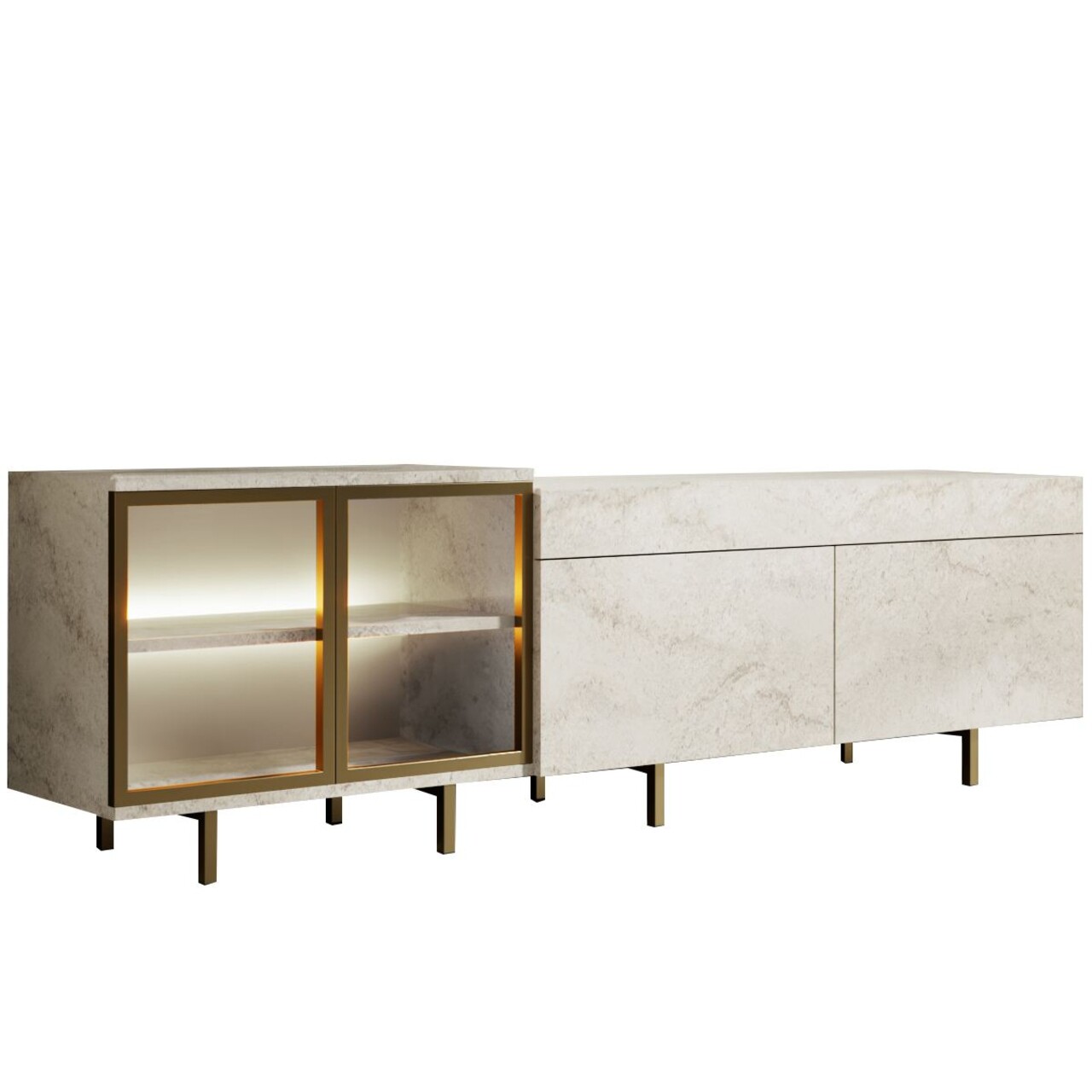 Comoda TV, Hanah Home, Vienna, 190x57x37 cm, Travertin / Auriu - view 6