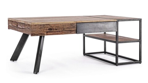 Masuta de cafea cu 2 sertare Manchester, Bizzotto, 118x70x45 cm, lemn de mango/otel