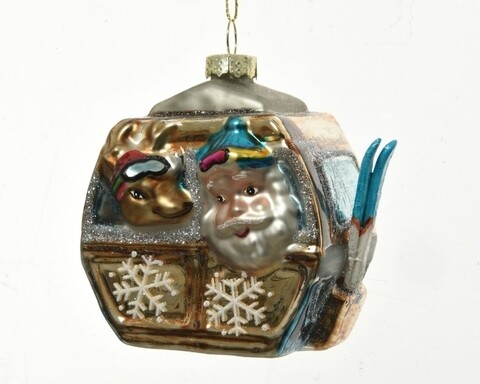 Glob Ski elevator with Santa, Decoris, H11 cm, sticla, multicolor