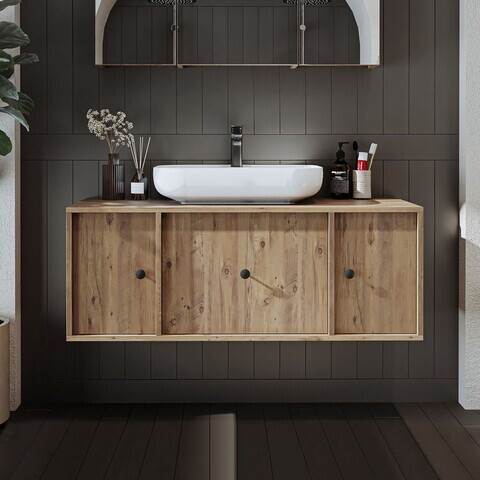 Dulap de baie cu chiuvetă, Hanah Home, 2565, MDF, Maro