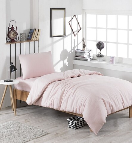 Lenjerie de pat pentru o persoana, EnLora Home, Paint - Powder, 2 piese, amestec bumbac, roz pudrat