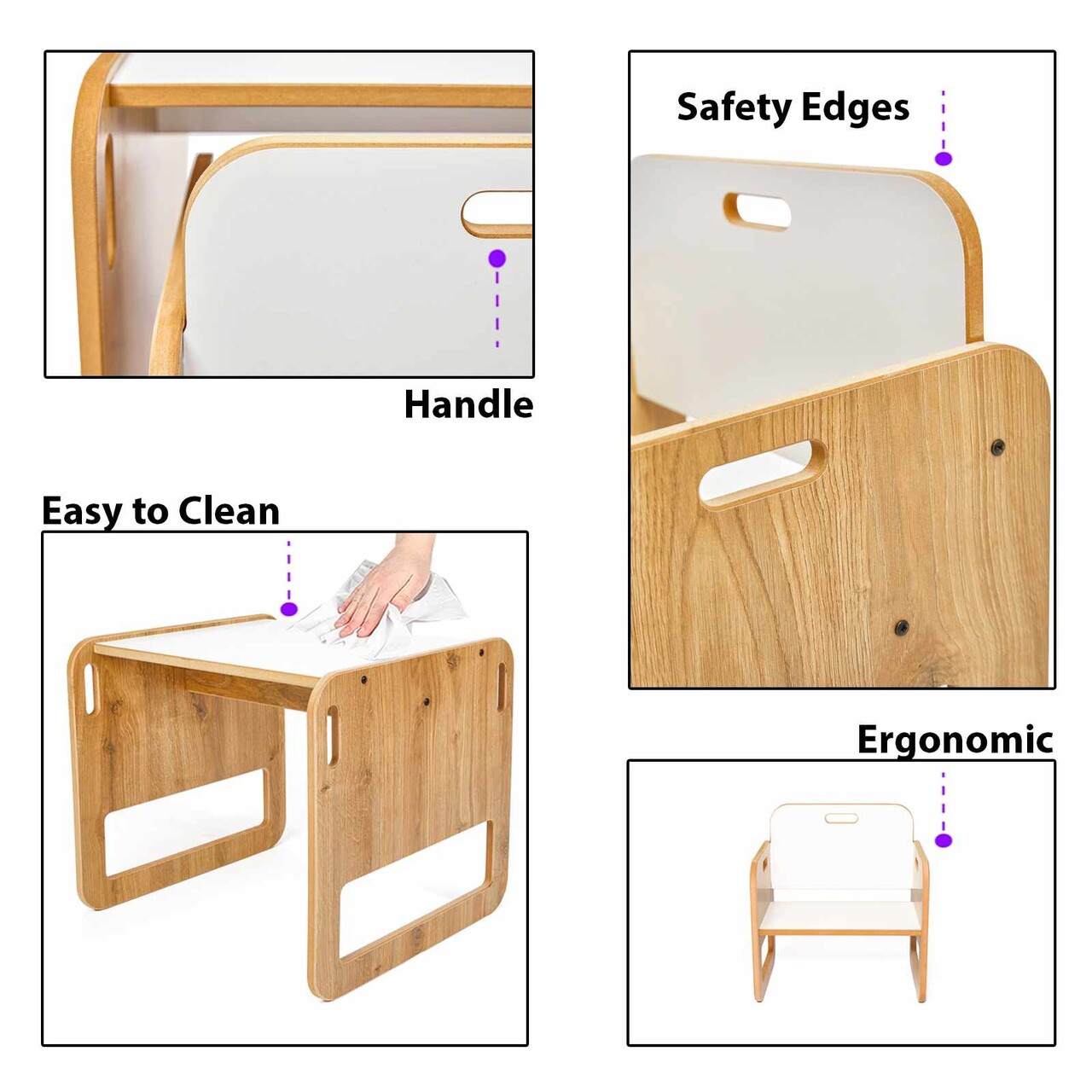 Set masa si scaun pentru copii, Hanah Home, Sparrow 2, Alb / Natural - imagine 7