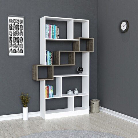 Biblioteca Tuna, Ametti, 90 x 22 x 160 cm, walnut/alb 160