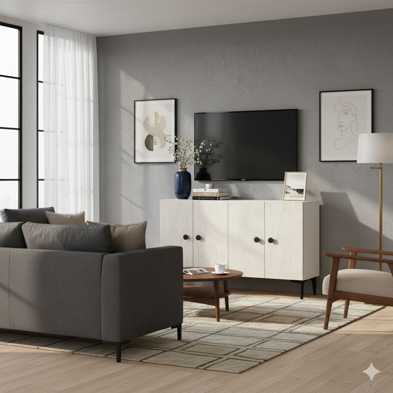 Consola, Hanah Home, Pella 120, 120x75x32 cm, Alb / Travertin - view 4