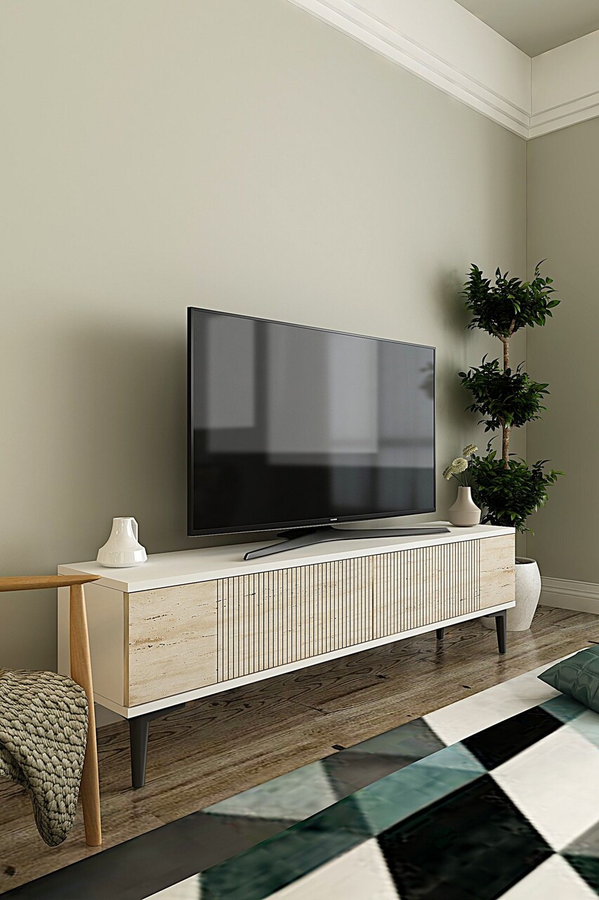Comoda TV, Hanah Home, Corsa 120, 120x40.5x32 cm, Alb / Travertin - imagine 2
