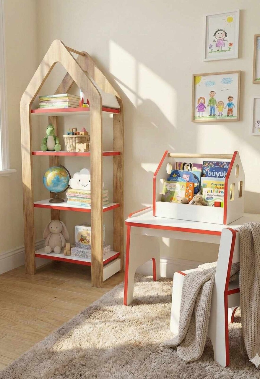 Set masa si scaun pentru copii, Hanah Home, Artmtktbchrset, Rosu/Alb - imagine 2