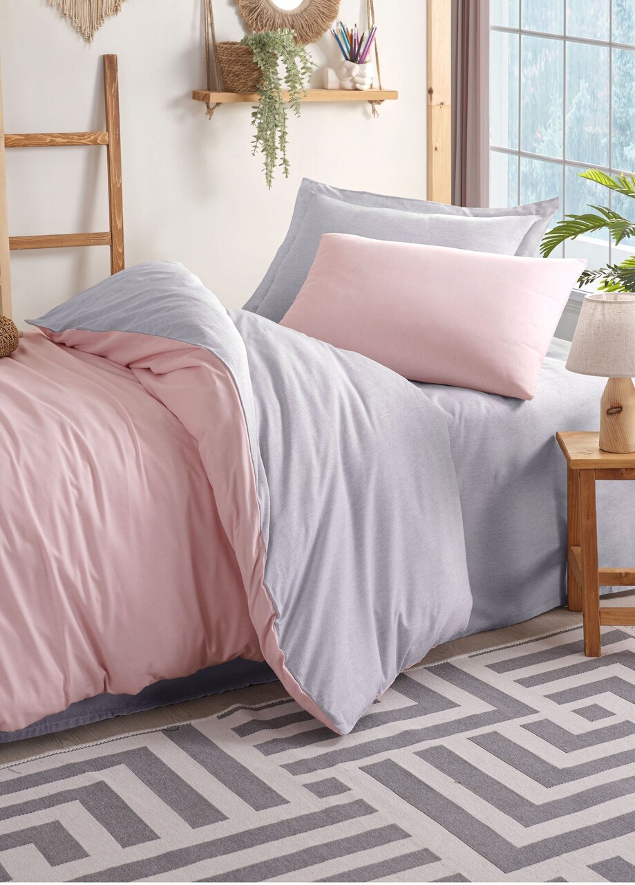 Lenjerie de pat pentru o persoana, Solid - Powder, Grey, Eponj Home, 65% bumbac/35% poliester