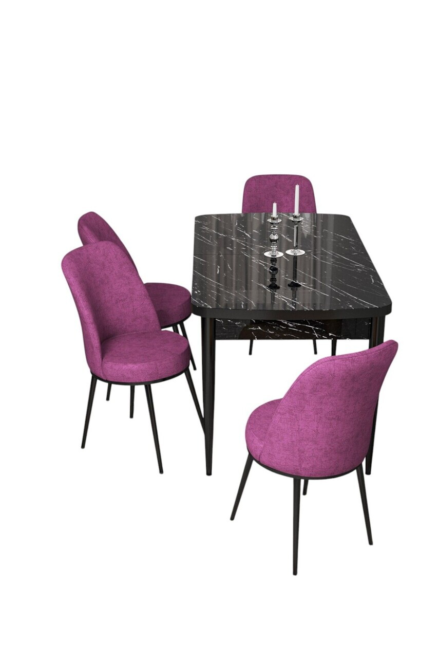 Set masa extensibila si scaune (5 piese), Hanah Home, Via, Model de marmură neagră / violet — imaginea 2