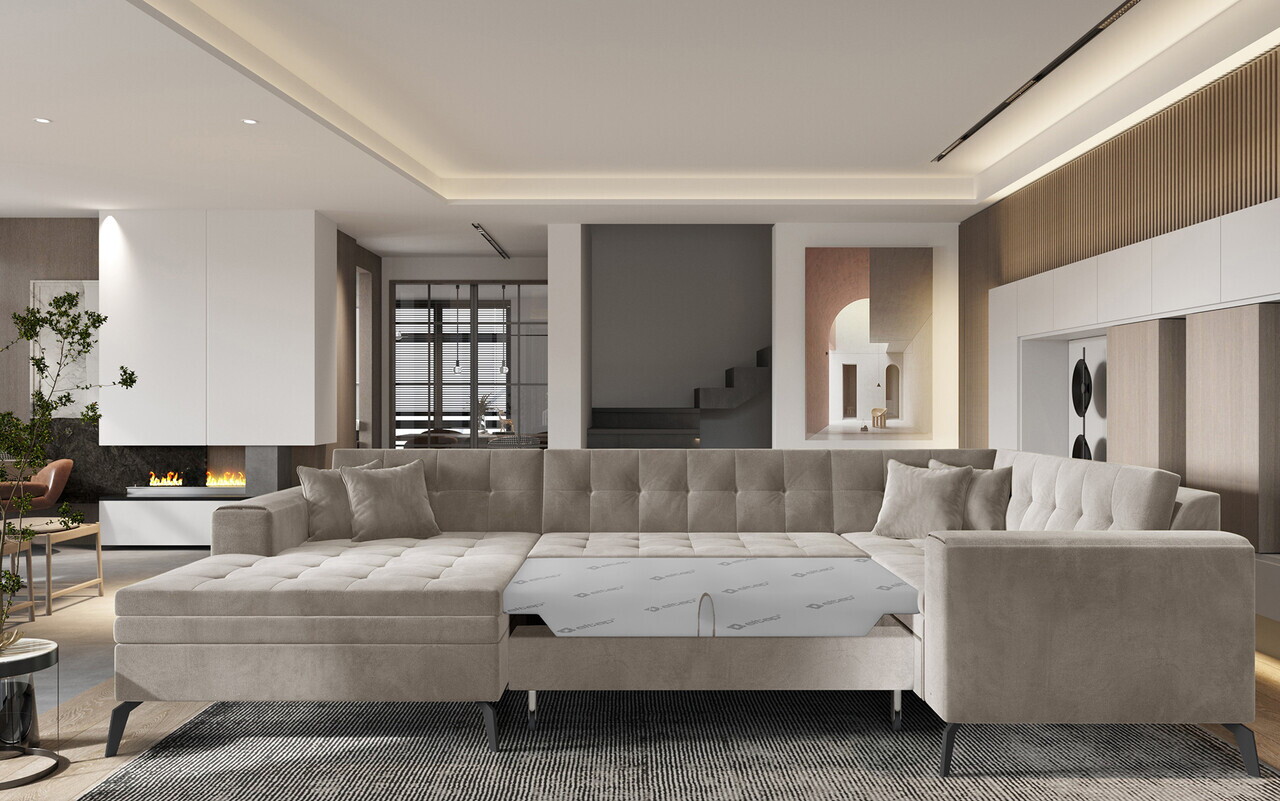 Coltar extensibil stanga 5 locuri ELTAP, MON-LT-18SO, Montez, 340x180x93 cm, lemn/poliester, bej - view 2