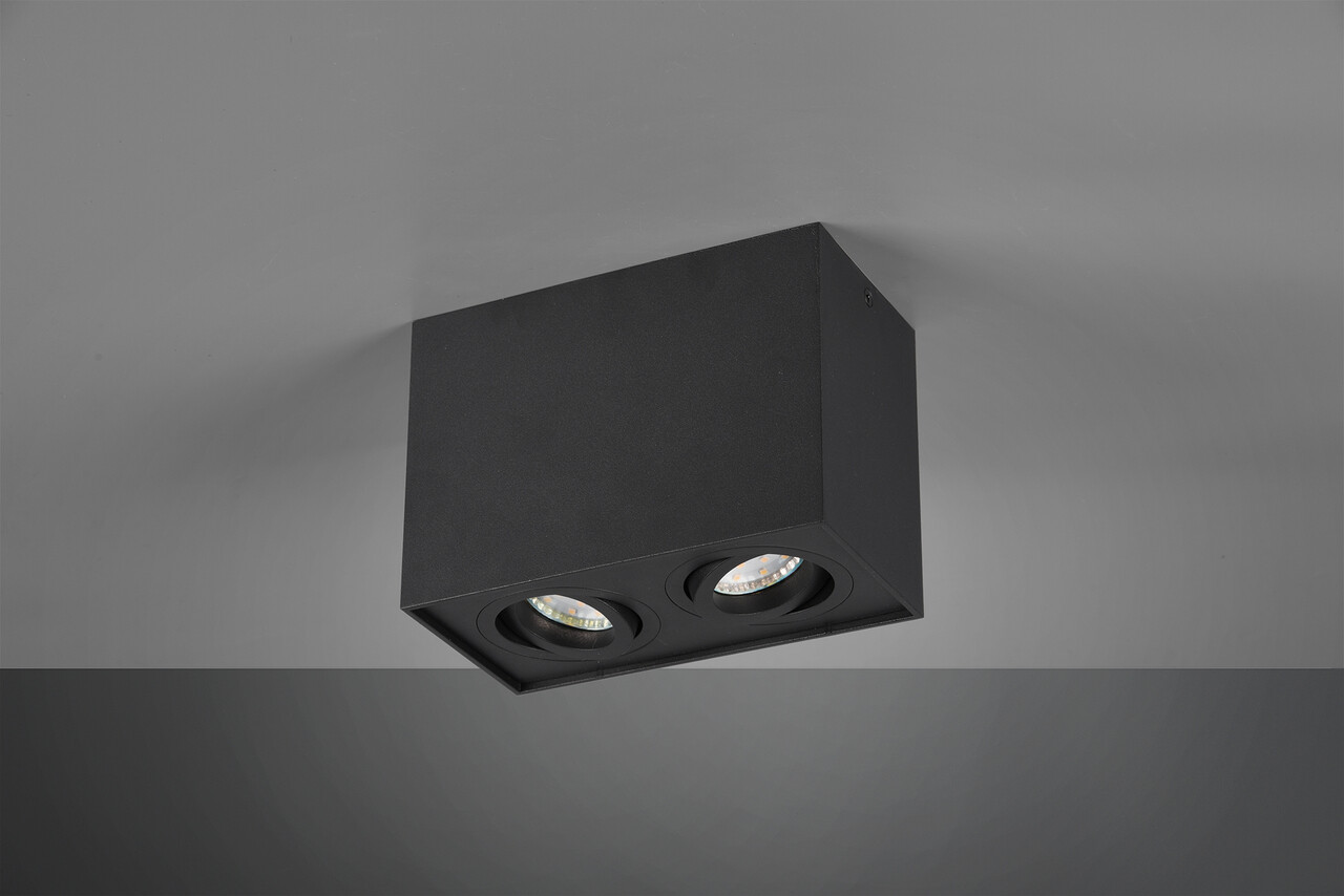 Plafoniera Biscuit, TRIO, 17.8x9.6x12.5 cm, 35W, 2x GU10, metal, negru mat