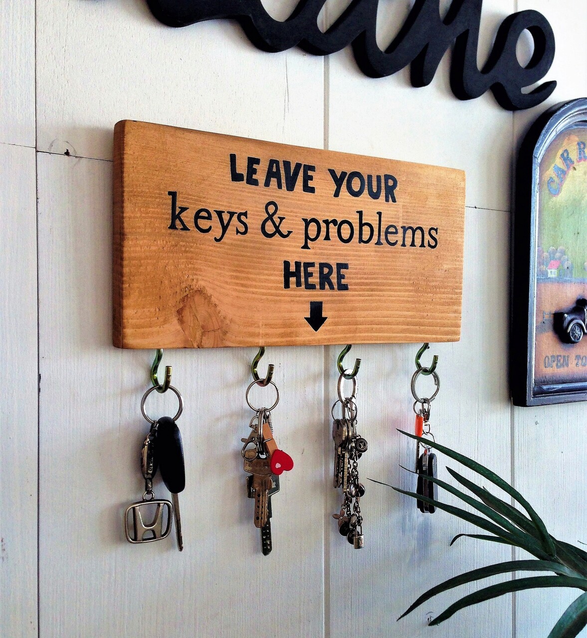 Suport pentru chei, Leave Your Keys, 30x15x1.8 cm, Lemn , Maro