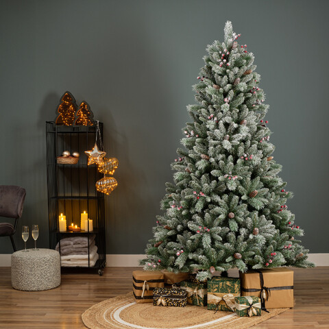 Brad de Craciun cu zapada artificiala si conuri Windham Spruce, Everlands, 1312 varfuri, 130x210 cm, verde