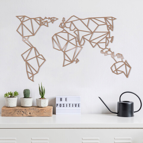 Decoratiune de perete, world map2, metal, 100 x 58 cm, cupru