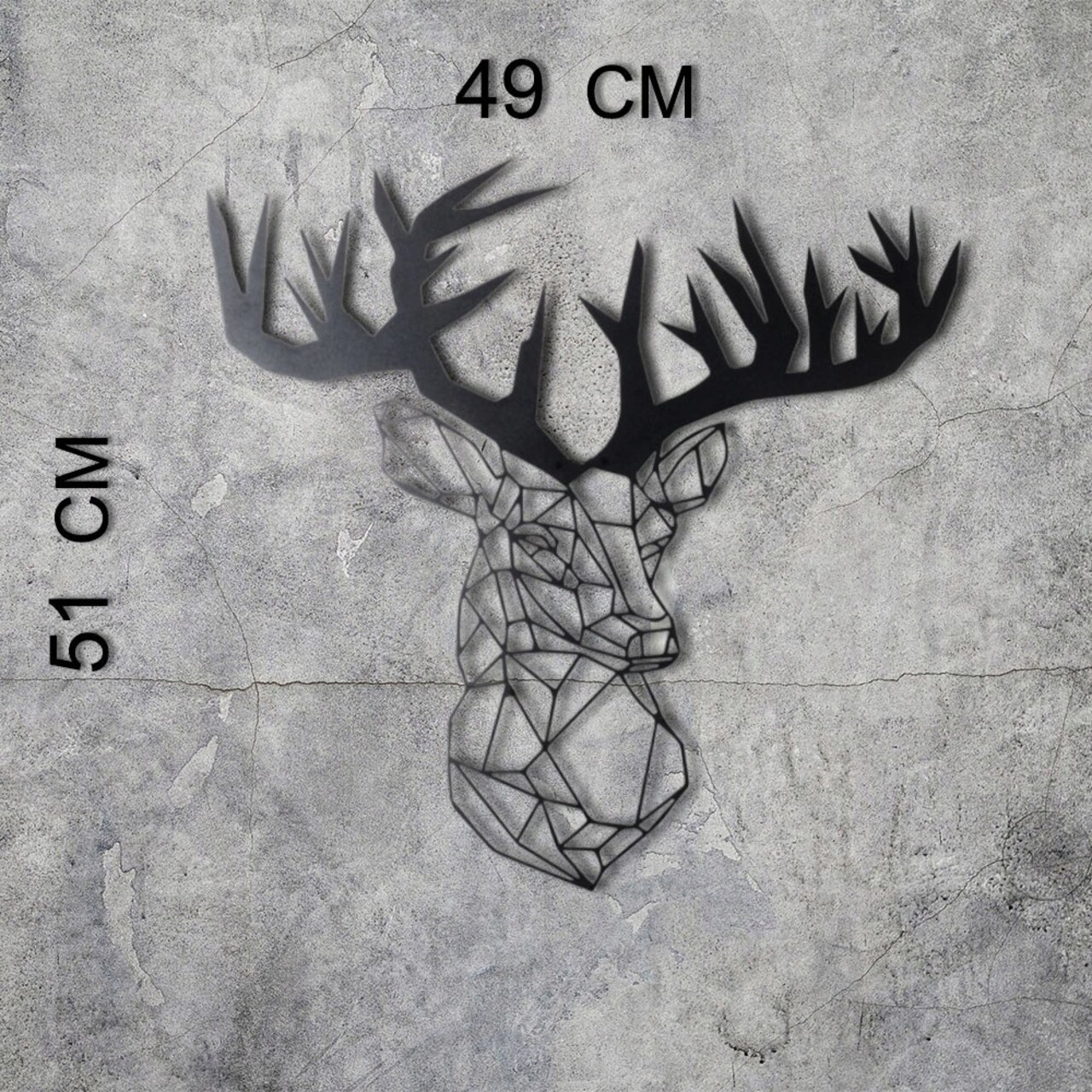 Decoratiune de perete, Stag, Metal, Dimensiune: 49 x 51 cm, Negru - 2 | YEO