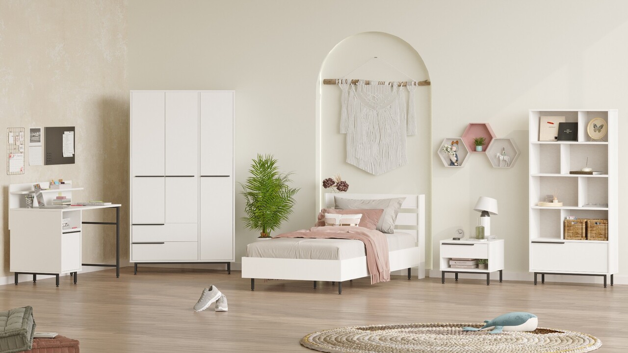Set dormitor pentru copii, Locelso, ON25-W, Alb - 1 | YEO