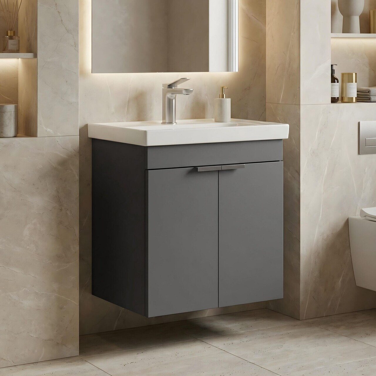 Dulap de baie cu chiuvetă, Hanah Home, Desna 50, Antracit mat — imaginea 2