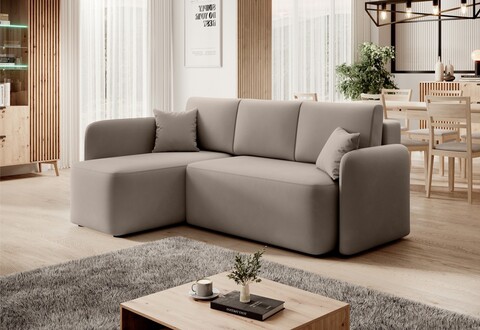 Coltar extensibil stanga 3 locuri ELTAP, Hadson, 206x150x89 cm, lemn/poliester, bej inchis