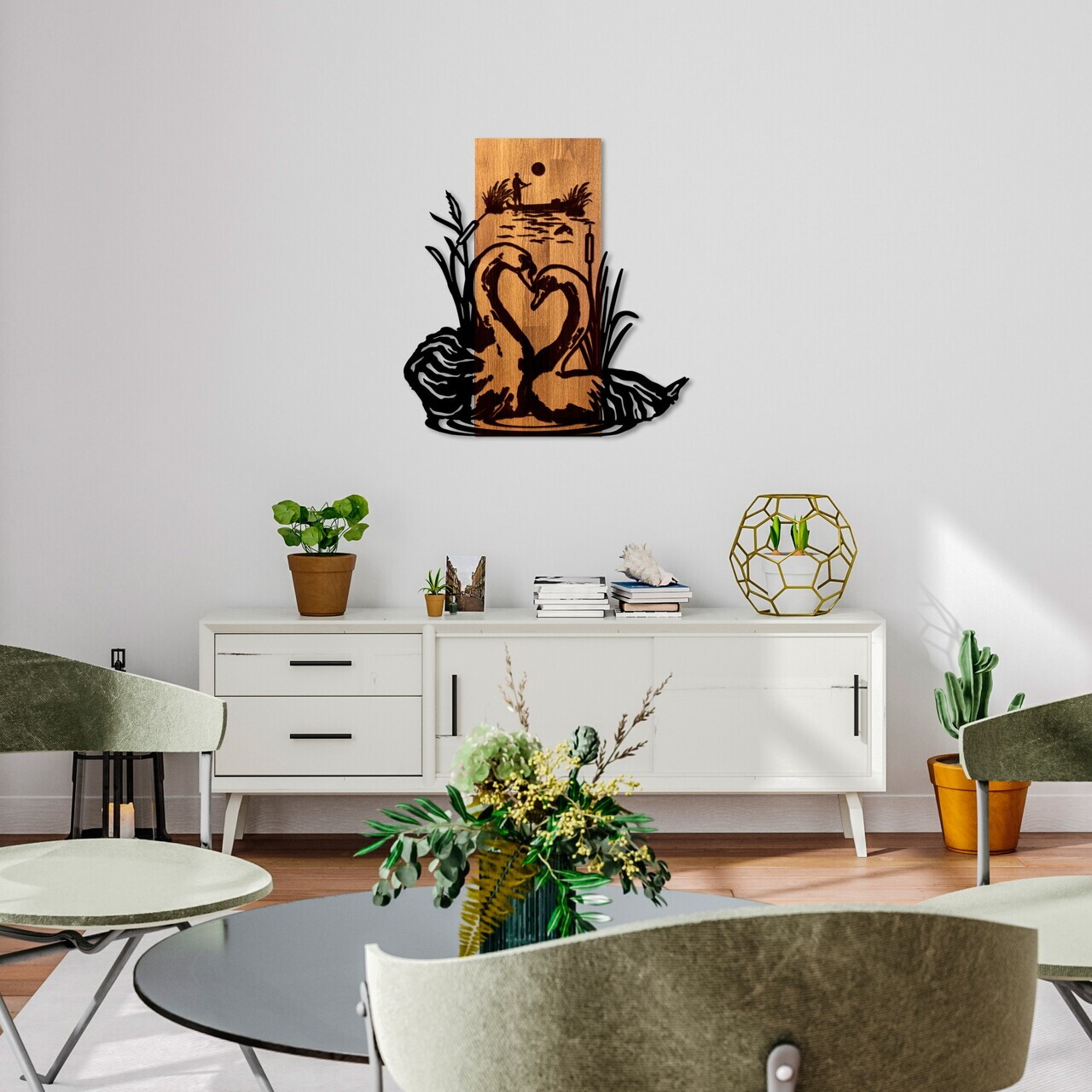 Decoratiune de perete, Swan Lake, Lățime: 57 cm, Nuc / Negru — imaginea 4