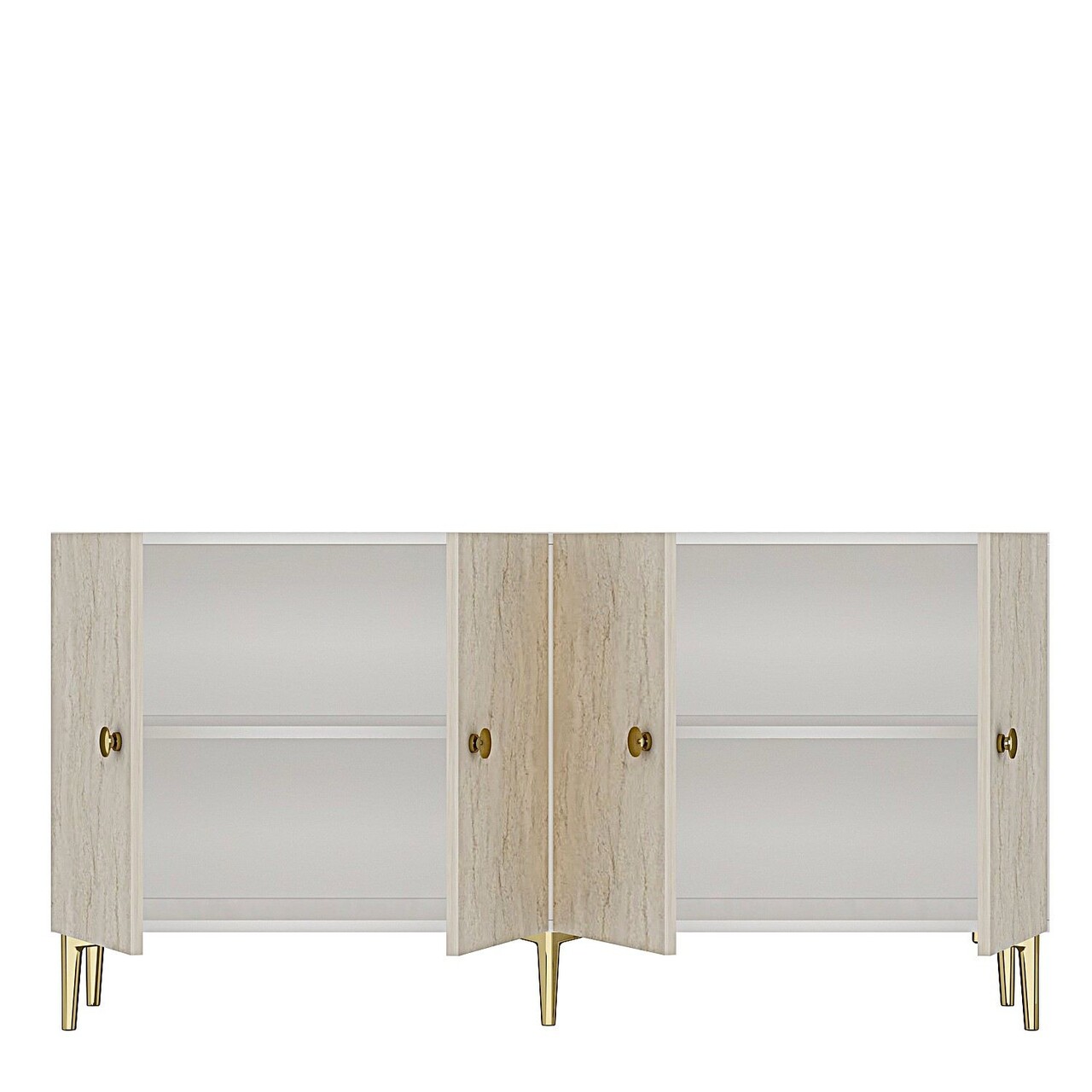 Consola, Hanah Home, Simple 150, 150x75x32 cm, White / Travertine / Gold - view 7