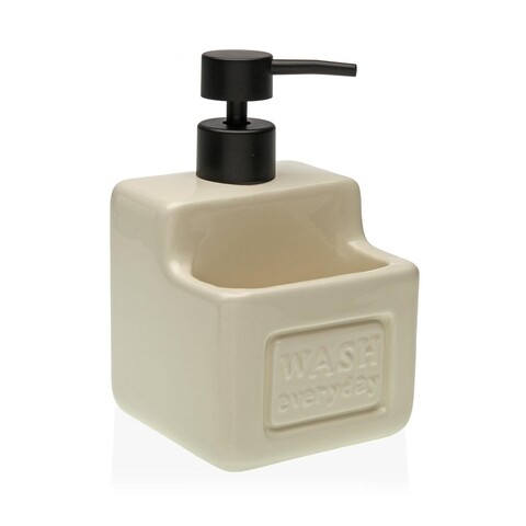 Dozator detergent lichid cu suport burete everyday, versa, 10 x 10 x 19 cm, ceramica, bej