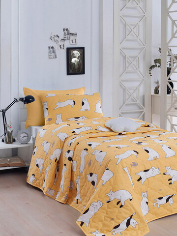 Set cuvertura dubla 3 piese, Liana – Yellow, EnLora Home, Bumbac Ranforce bumbac imagine 2022