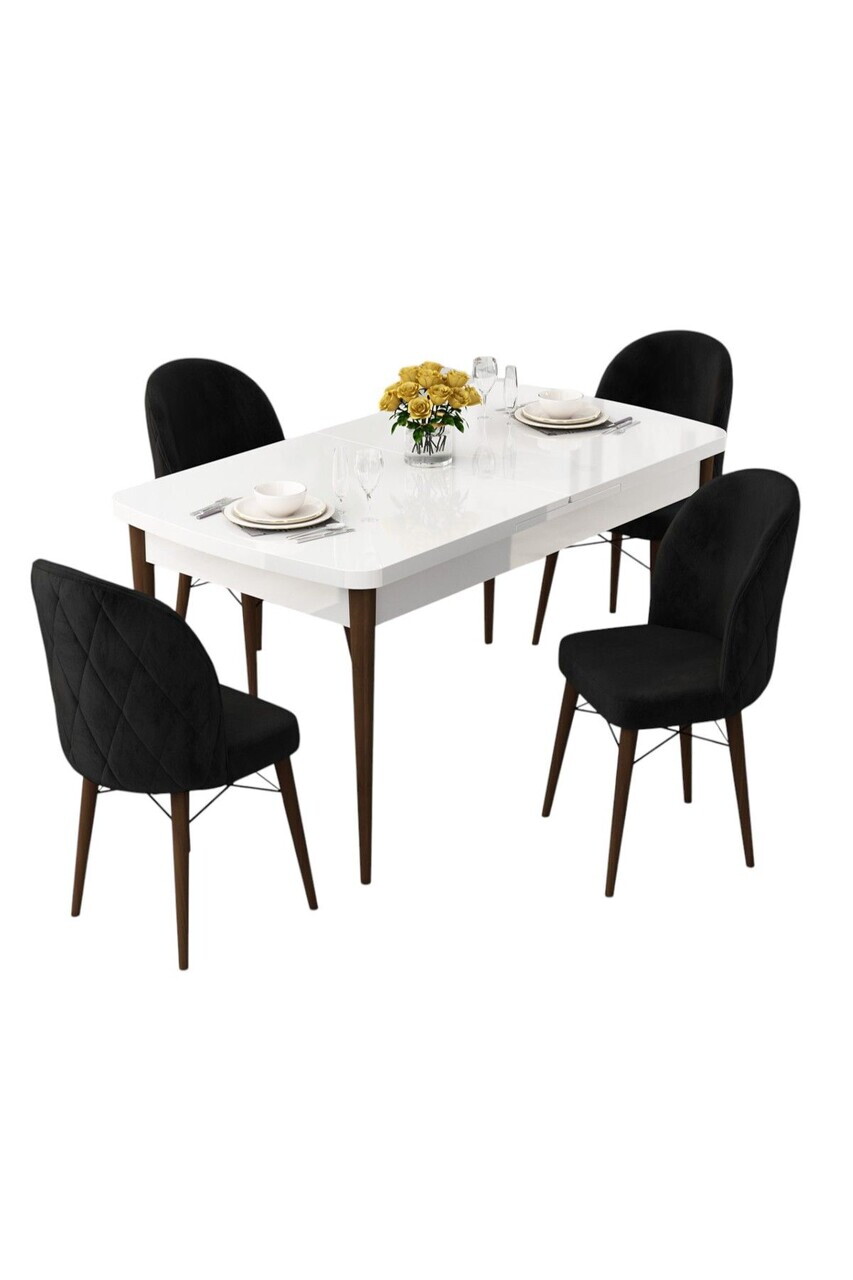 Set masa extensibila si scaune (5 piese), Hanah Home, Rut, Alb / Nuc / Negru — imaginea 2