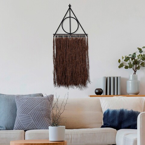 Decoratiune de perete, tangent, macrame, metal, maro / negru