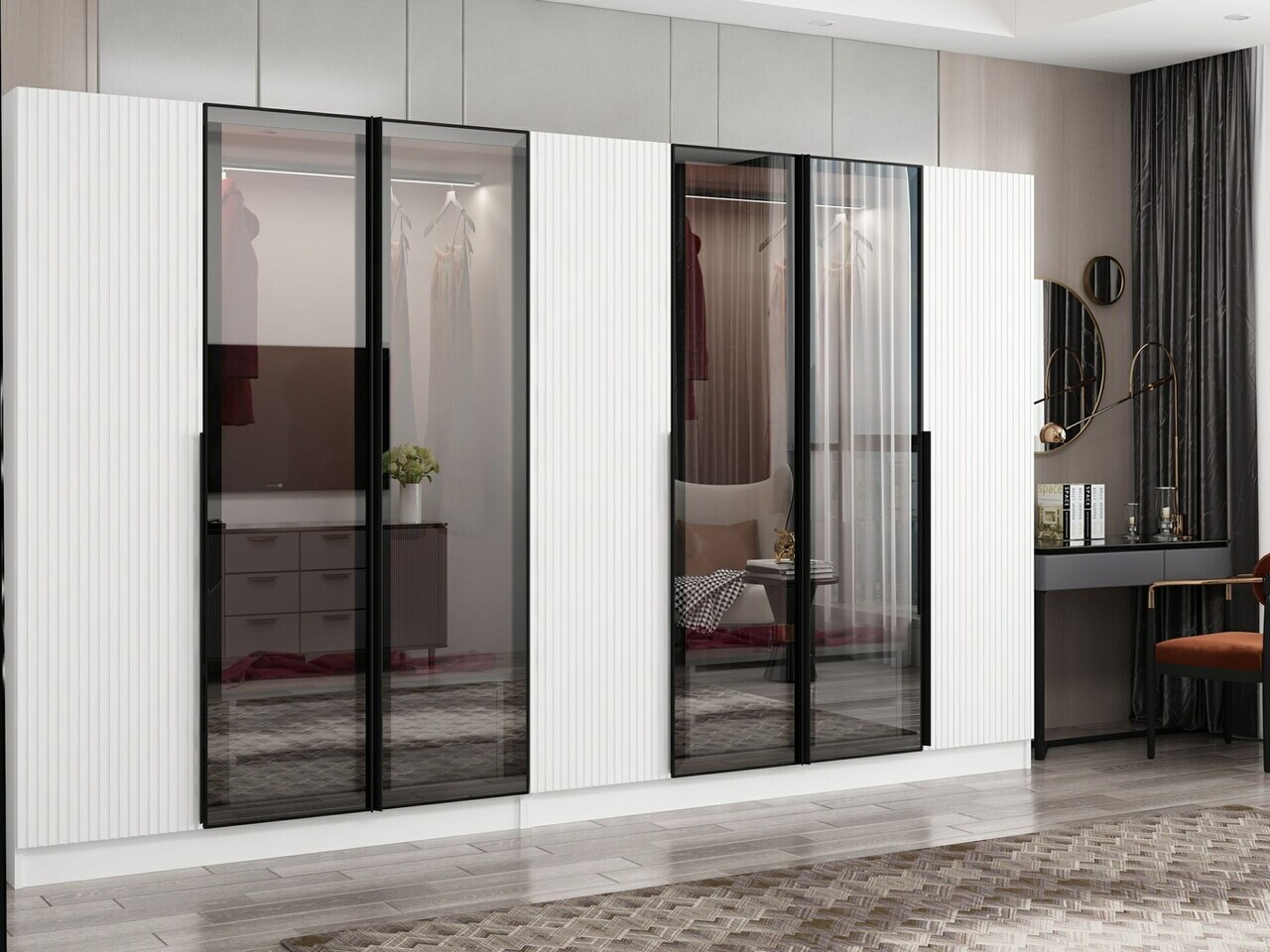 Dulap pentru haine, Hanah Home, Nisa, 315x210x52 cm, Alb — imaginea 3