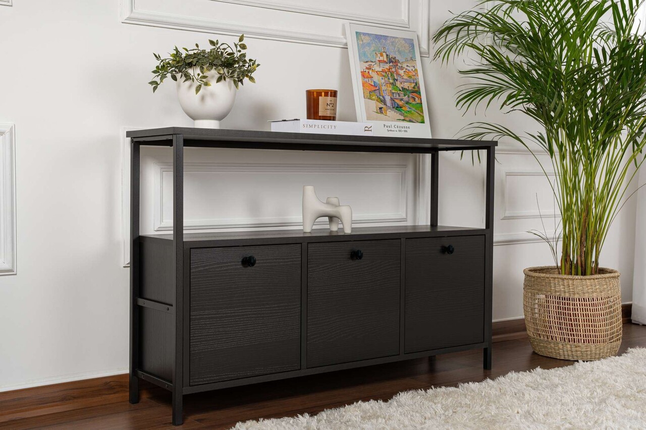 Consola, Hanah Home, Solace, PAL, Negru lemn / Negru - imagine 2