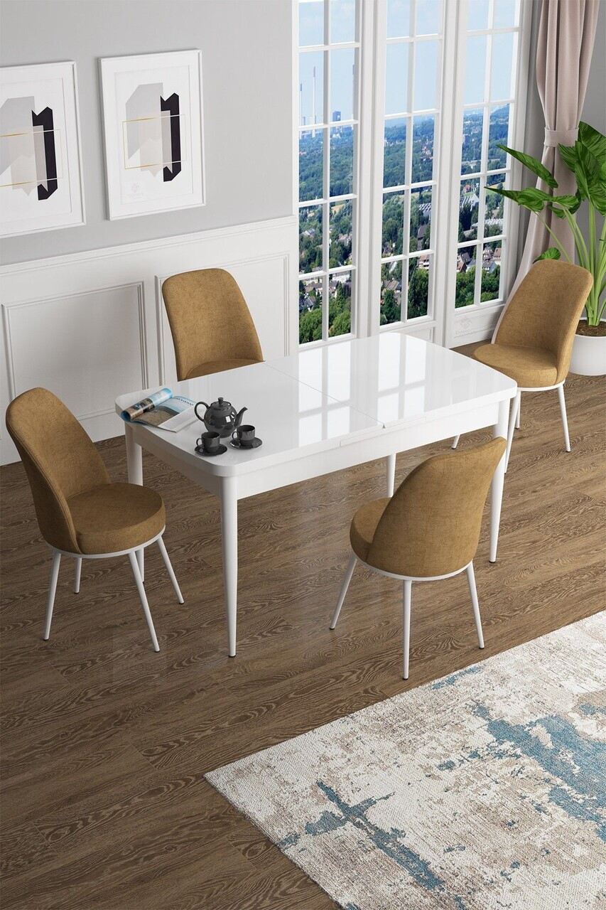Set masa extensibila si scaune (5 piese), Hanah Home, Han, Alb / Cappuccino