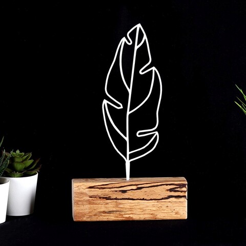 Decoratiune, feather mini, 17x30x3.5 cm, metal, alb