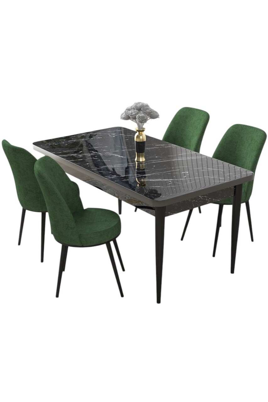 Set masă și scaune (5 bucăți), Hanah Home, Nil, Marmură neagră / Kaki - view 2