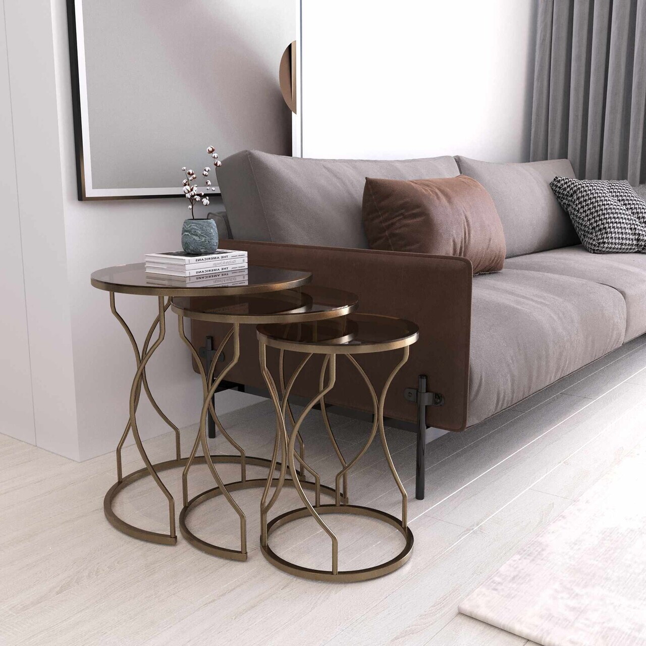 Set masute 3 piese, Hanah Home, Rüya, Antic / Bronz — imaginea 2