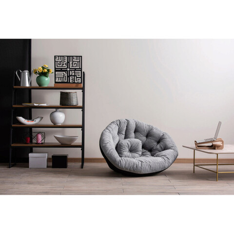 Fotoliu puf, valovi, kiku large, 90x70x56 cm, textil, gri