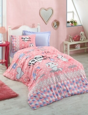 Lenjerie de pat pentru o persoana, 3 piese, 100% bumbac ranforce, Cotton Box, Animals