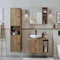 Set Dulap de Baie cu Chiuvetă și Oglindă (3 Piese), Hanah Home, 2483, MDF, Maro