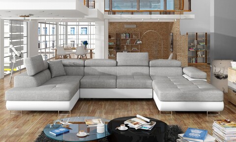 Coltar extensibil stanga 6 locuri ELTAP, Rod-62, Rodrigo, 345x202x90 cm, lemn/poliester, gri deschis/alb