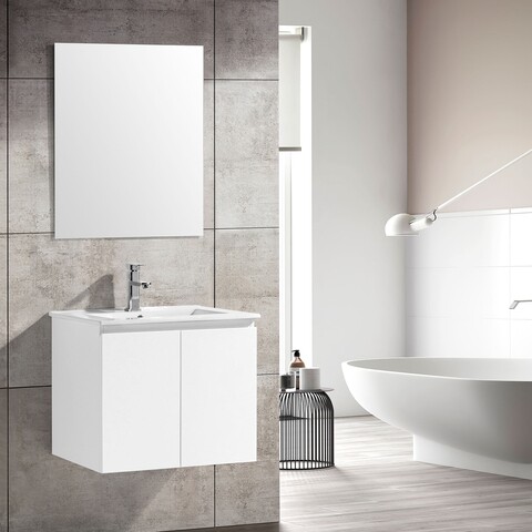 Set corp lavoar 2 usi, lavoar ceramica si oglinda, berni, l.60 l.46 h.50, alb
