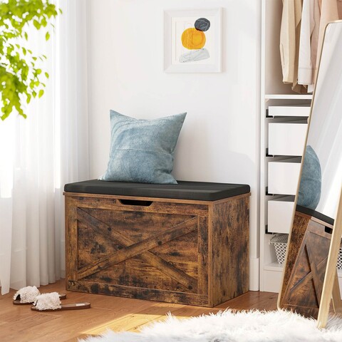 Bancheta cu spatiu depozitare. Vasagle, 76x40x48 cm, max 150 kg, in sintetic/PAL, maro rustic