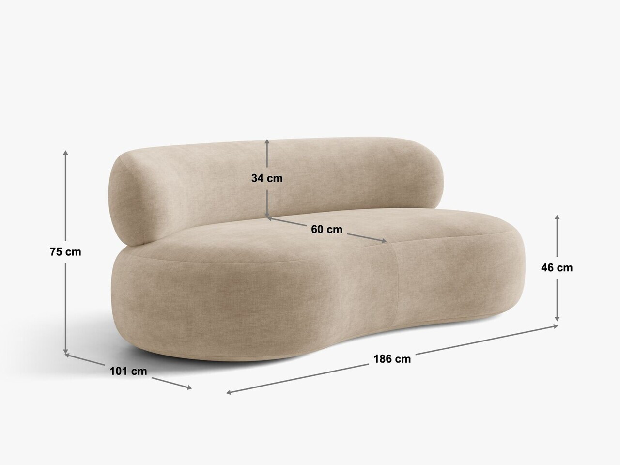 Canapea 3 locuri, Aura, Micadoni Home, 186x101x75 cm, tesatura Chenille, bej inchis — imaginea 5