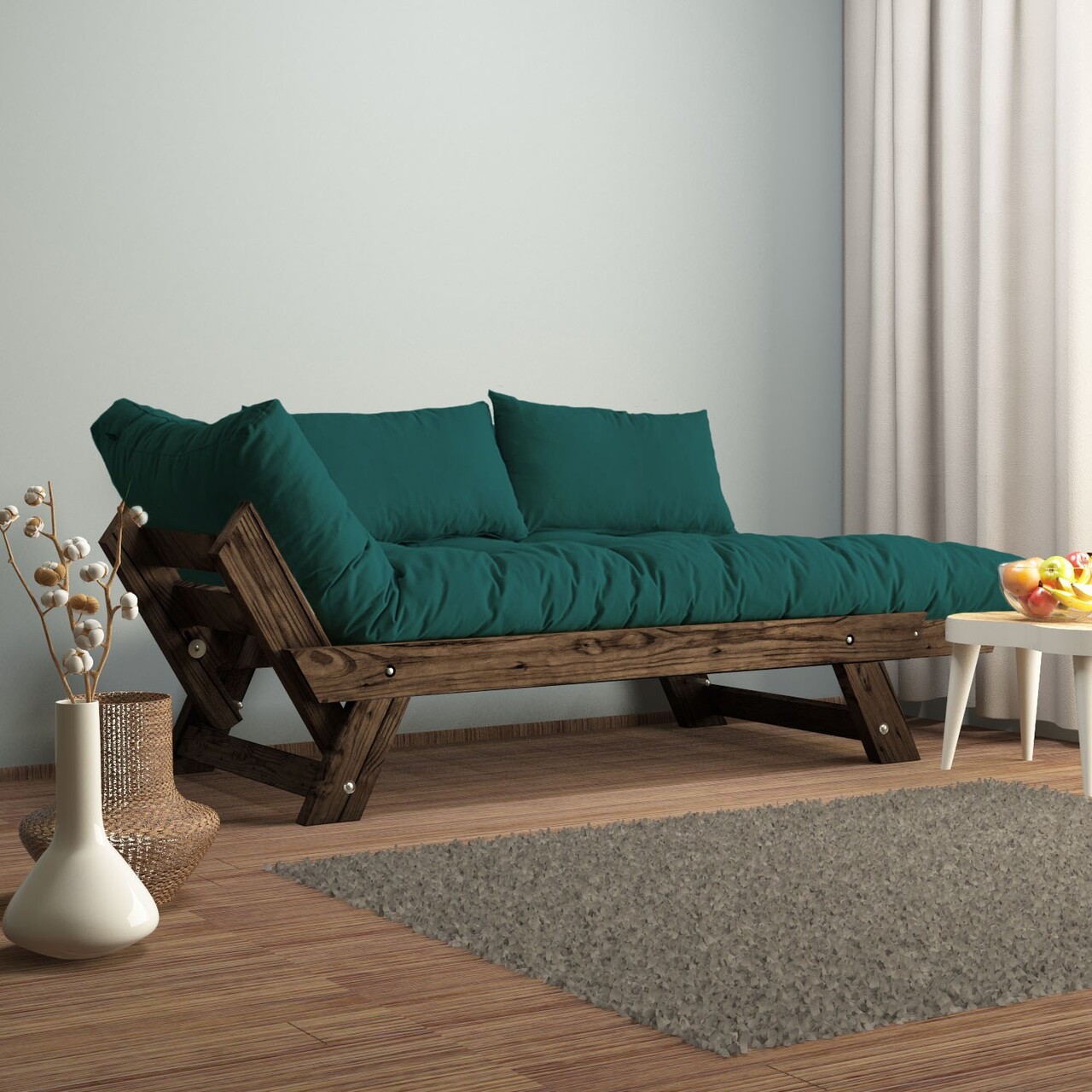 Canapea de gradina cu 2 locuri, Hanah Home, CPT8116-210, Nuc / Verde petrol - view 2
