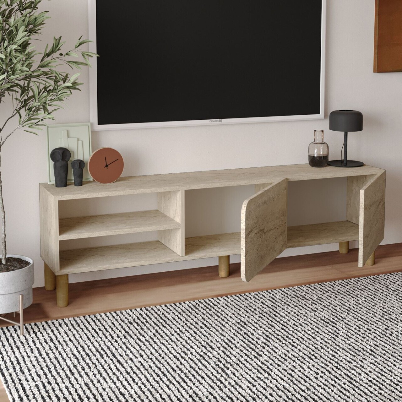 Comoda TV, Hanah Home, River, 150x48.2x31.4 cm, PAL, Travertin — imaginea 4