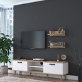 Comoda TV cu 2 rafturi, Wren, M48 - 1043, pal melaminat, alb/nuc