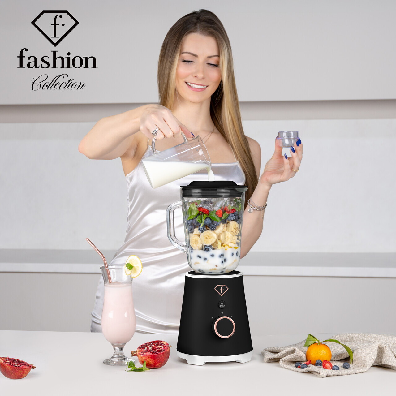 Blender de masa Fashion TV, Black Rose, 1.5L, 1000W, plastic/sticla, negru/transparent - view 7