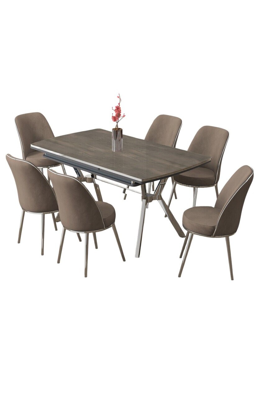Set masa extensibila si scaune (7 piese), Hanah Home, Poy, Antracit / Crom / Cappuccino — imaginea 2