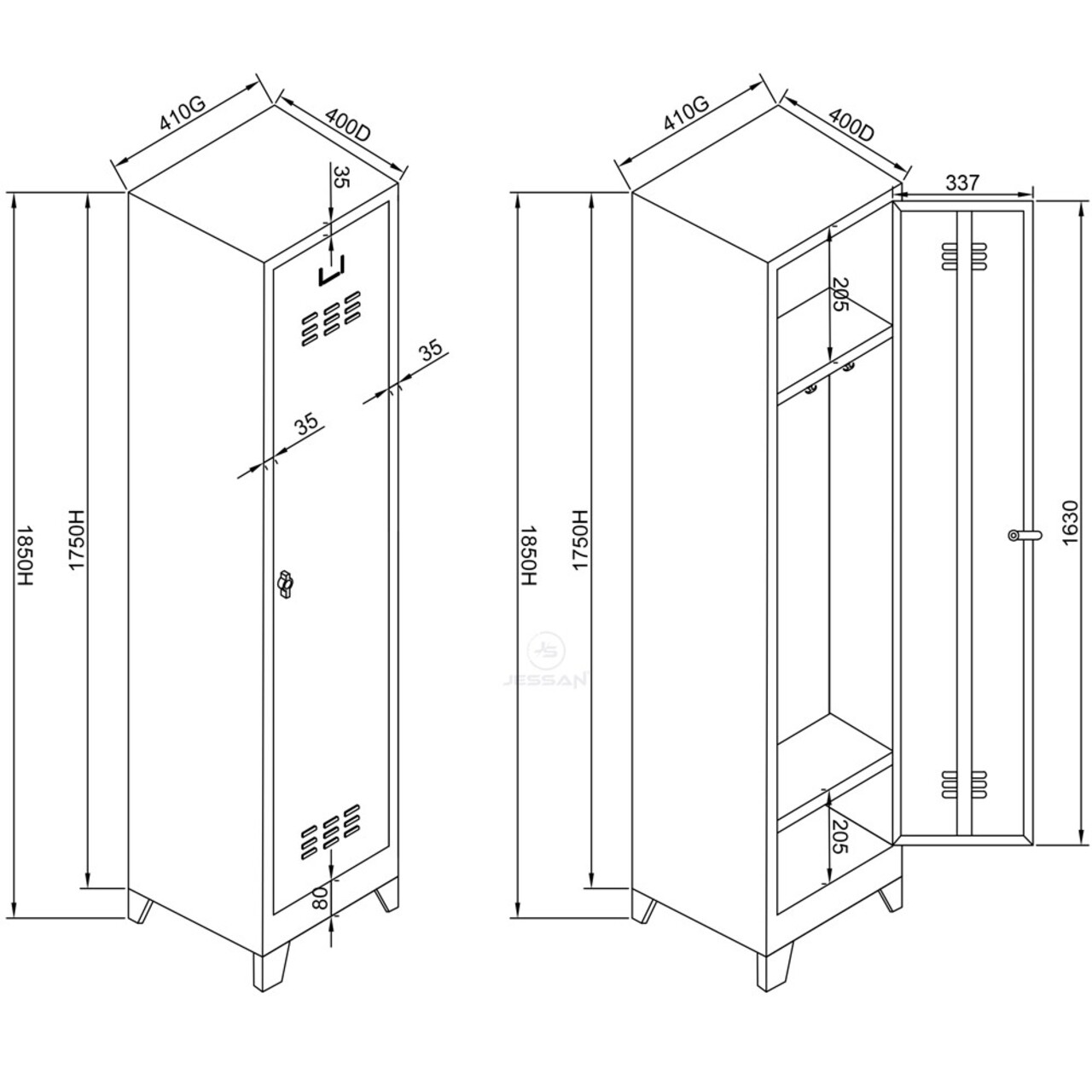Dulap de depozitare cu incuietoare, Shelvoria, Js1009, 41x185x40 cm, Otel, Gri deschis